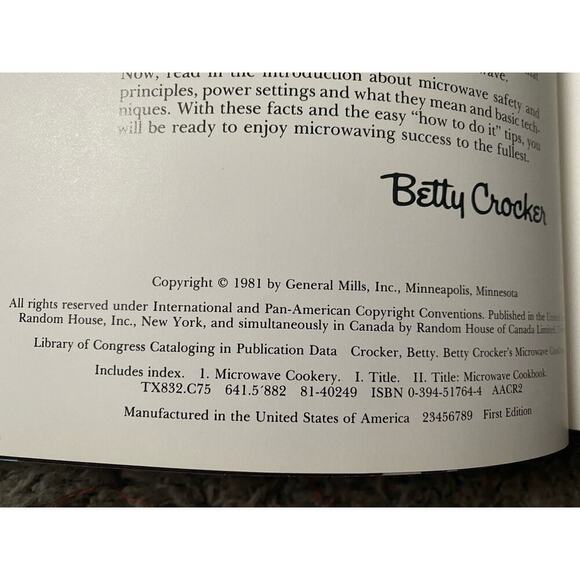 Betty Crocker’s Microwave Cookbook 1981 Vintage Hardcover Random House - Picture 3 of 7